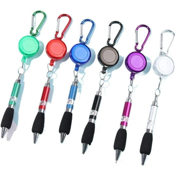 3-in-1 Handy Retractable Badge Reel Pen,Easy Pull Buckle Pen Key Chain Retractable Writing Tools