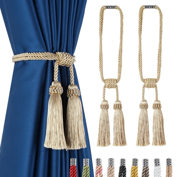BEL AVENIR Magnetic Curtain Tiebacks 2 Pack Tassel Curtain Tieback Modern Handmade Tie Backs,Decorative Tassel Holdback for Draperies,Window Decor