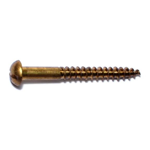 #12 x 2" Brass Slotted Round Head Wood Screws WSRB-225 (12 pcs.)
