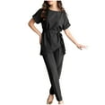 thumbnail image 1 of Birdeem Printemps et Été Femmes Élégant Bandage Uni Décontracté Manches Courtes Col Rond Blouses Hauts Ensembles Pantalons Longs, 1 of 12
