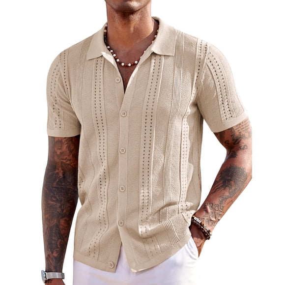 Polo de punto para hombre COOFANDY, manga corta, color albaricoque, talla L