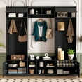 thumbnail image 3 of Euroco 79.1''Wide Modern Hall Tree with Shoe Storage, 4-in-1 Entryway Bench with 8 Cubbies, 7 Coat Hooks & Adjustable Shelf for Hallway, living room, Black, 3 of 9