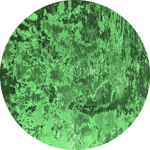 Ahgly Company Machine Washable Indoor Round Oriental Emerald Green Industrial Area Rugs, 7' Round