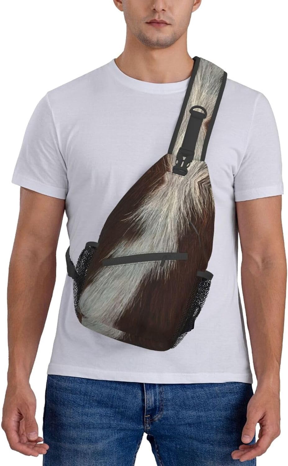 Cowhide Brown Pattern Sling Bag Crossbody Hiking Travel Chest Bags Backpack Shoulder Daypack for Women Men