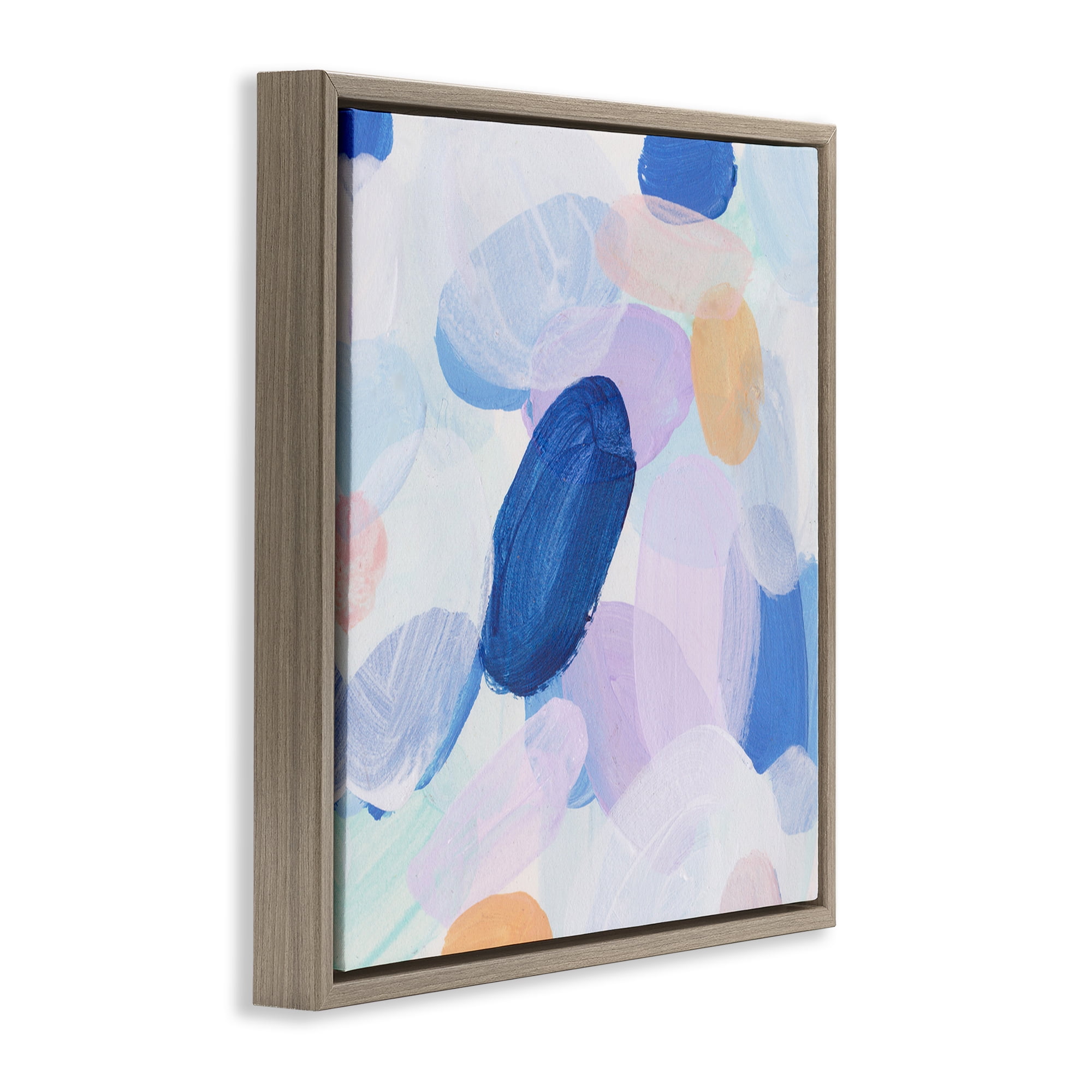 Stupell Industries Blue Oblong Paint Strokes Abstract Painting Brown Floater Framed Canvas Art Print Wall Art, 25 x 25