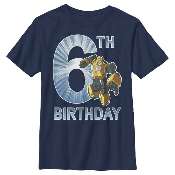 Boy's Transformers Bumblebee 6th Birthday  Graphic Tee Navy Blue Medium