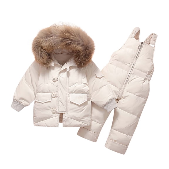SDJMa Winter Baby Boys Girls Polka Dot Printing Thickened Down Jacket Strap Pants Two-piece Suit