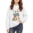thumbnail image 2 of Wilak Girls Cats Printed Hoodies Sweatshirts Size 2-8, Pullover Long Sleeve Casual Cute Kids Fall Tops White, 2 of 7
