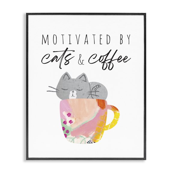 Stupell Industries Modern Motivated by Cats and Coffee Phrase Patterned Mug Black Framed Giclee Art, 16 x 20, by Jennifer McCully