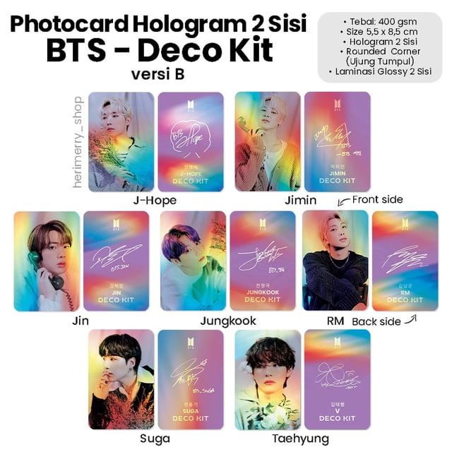 Bts Deco Kit tarjeta fotográfica de holograma de 2 caras - tarjeta fotográfica Premium Kpop no oficial