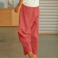 thumbnail image 4 of QUYUON Wide Leg Pants for Women Discount Ladies Solid Pants Streetwear Elastic Pocket Loose Jogger Short Pants Yoga Pants Long Pant Leg Length Casual Style P6194 Red XXL, 4 of 5