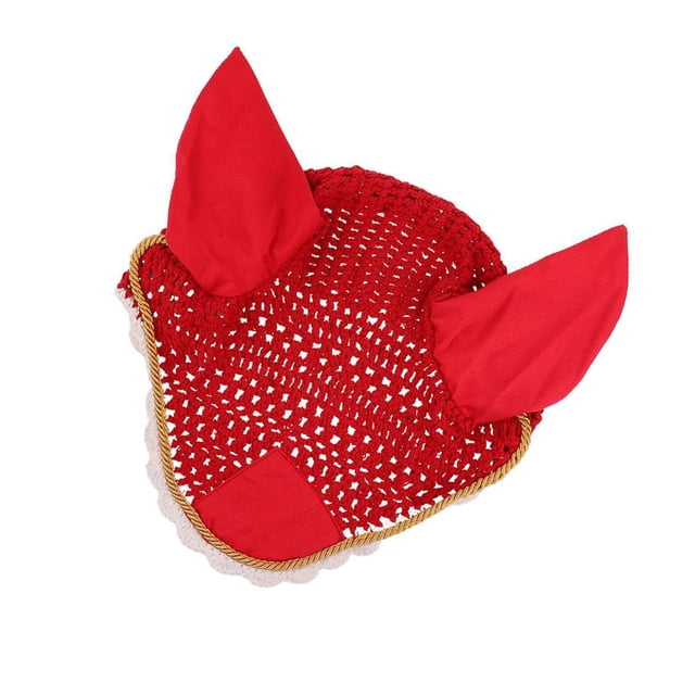 Maytalsory Respirant Main Crochet Voile de Mouche avec des Oreilles pour Cheval Doux et Confortable Style Rouge A 1 Pc
