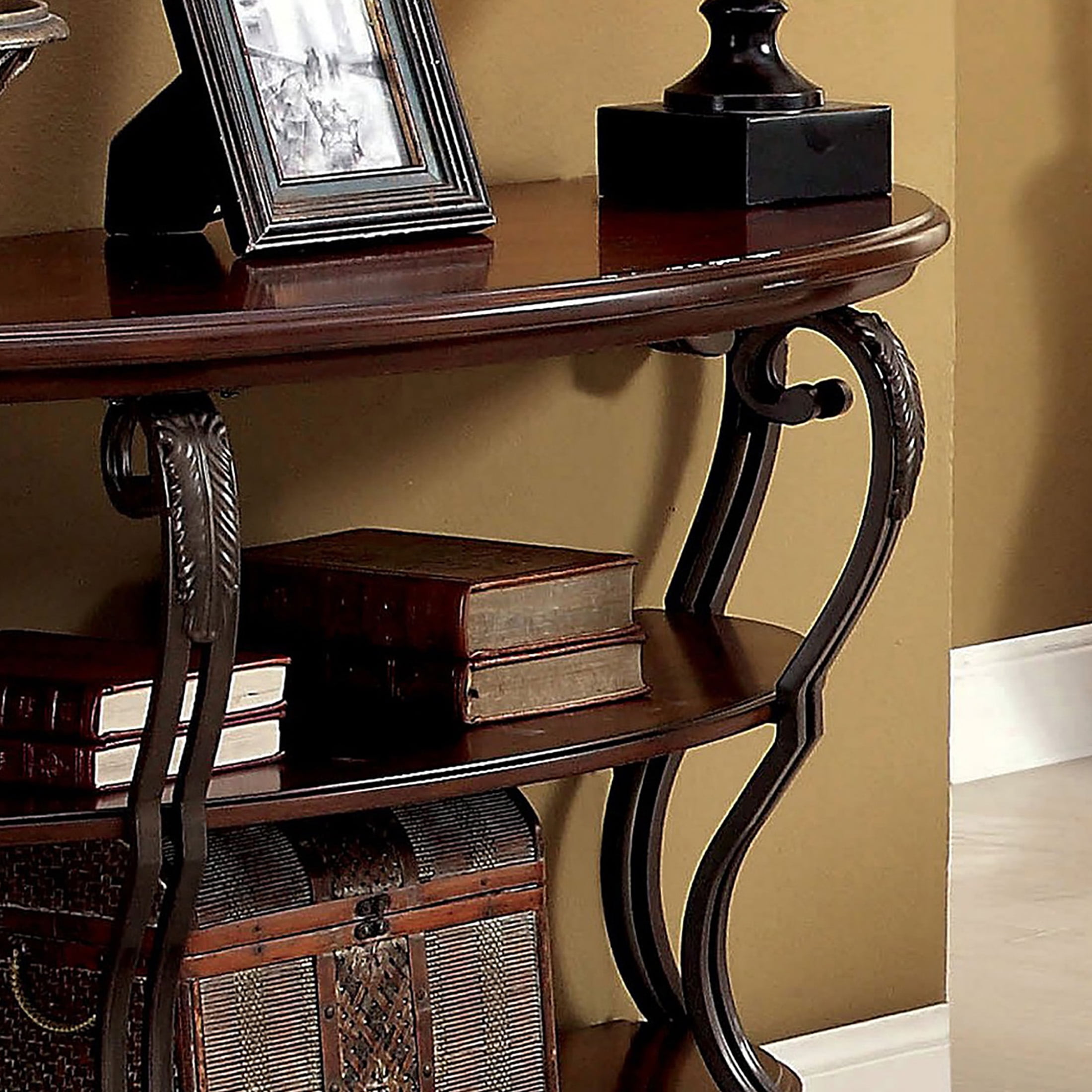 Furniture of America Ezell 2-Shelf Console Table, Brown Cherry