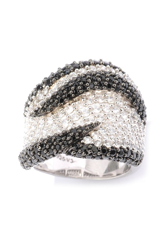 Sterling Silver with Natural Black Spinel and White Zircon Wide Band Ring