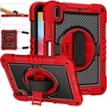 thumbnail image 2 of Dteck Case Compatible with iPad 10th Generaiton 10.9 inch 2022 Release,Shockproof Armor Heavy Duty Rubber Rugged Case 360 Rotating Kickstand Hand Strap Cover with Shoulder Strap,Red+Black, 2 of 9