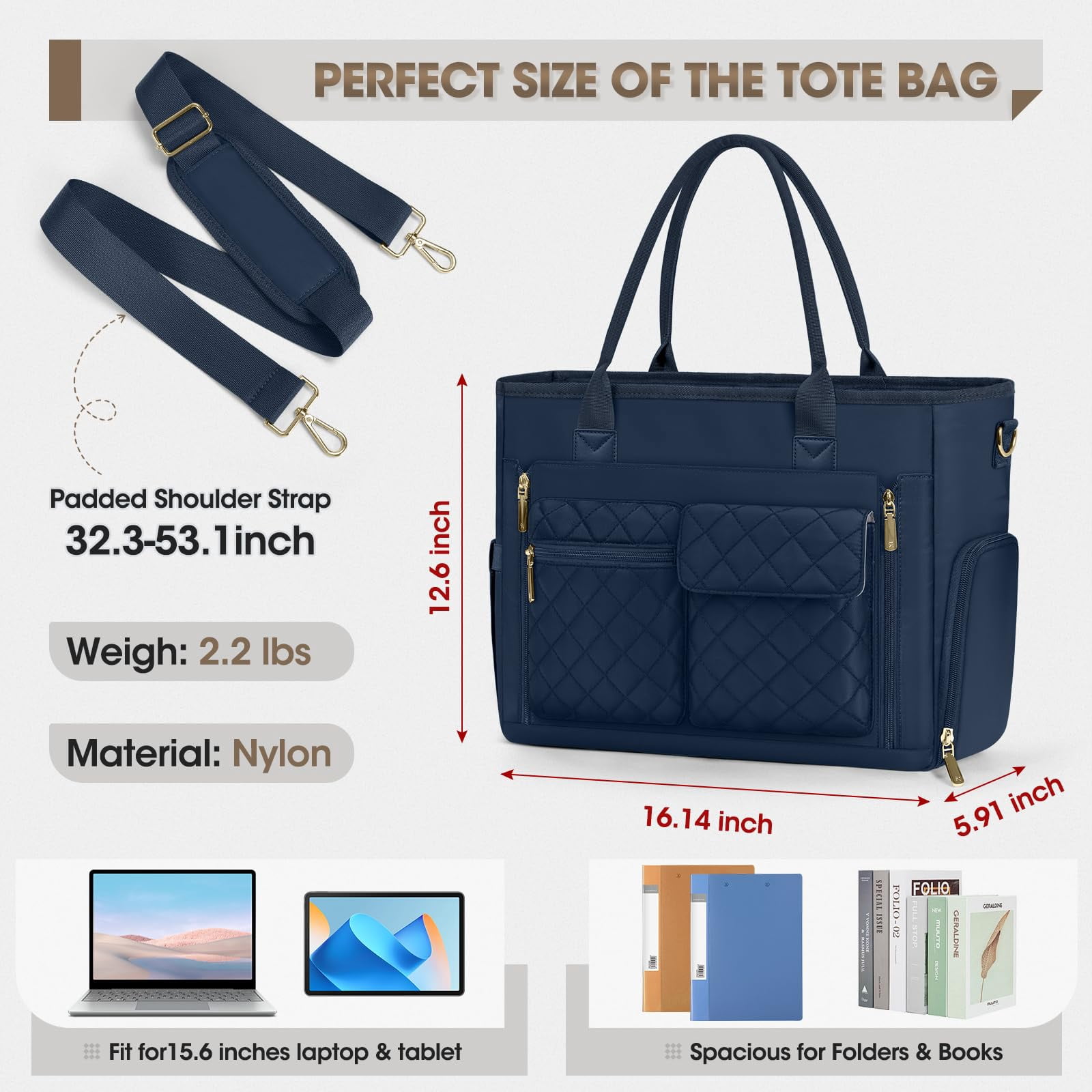 Teacher Tote Bag With Insulated Lunch Compartment 15.6 Inch Laptop For Women Lightweight Work Bags Nurse
