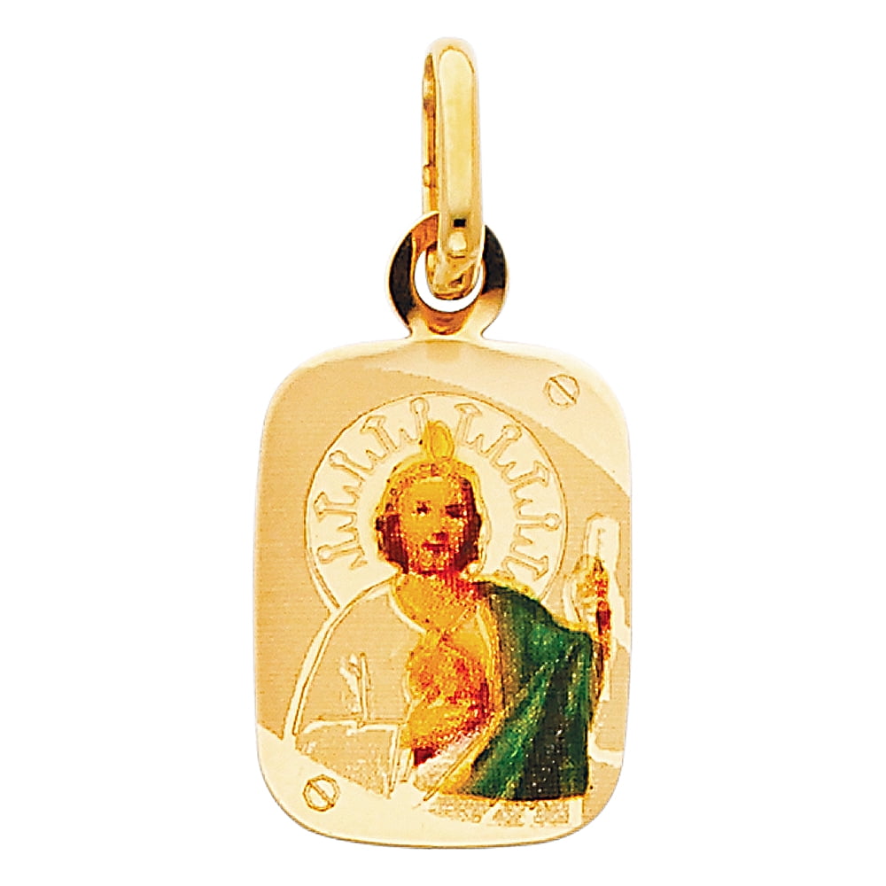 Jude Enamel Picture Charm Pendant with 0.9mm Wheat Chain Necklace 14K Yellow Gold St