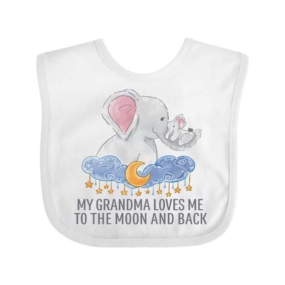 Inktastic My Grandma Loves Me to the Moon and Back Elephants in Clouds Boys or Girls Baby Bib