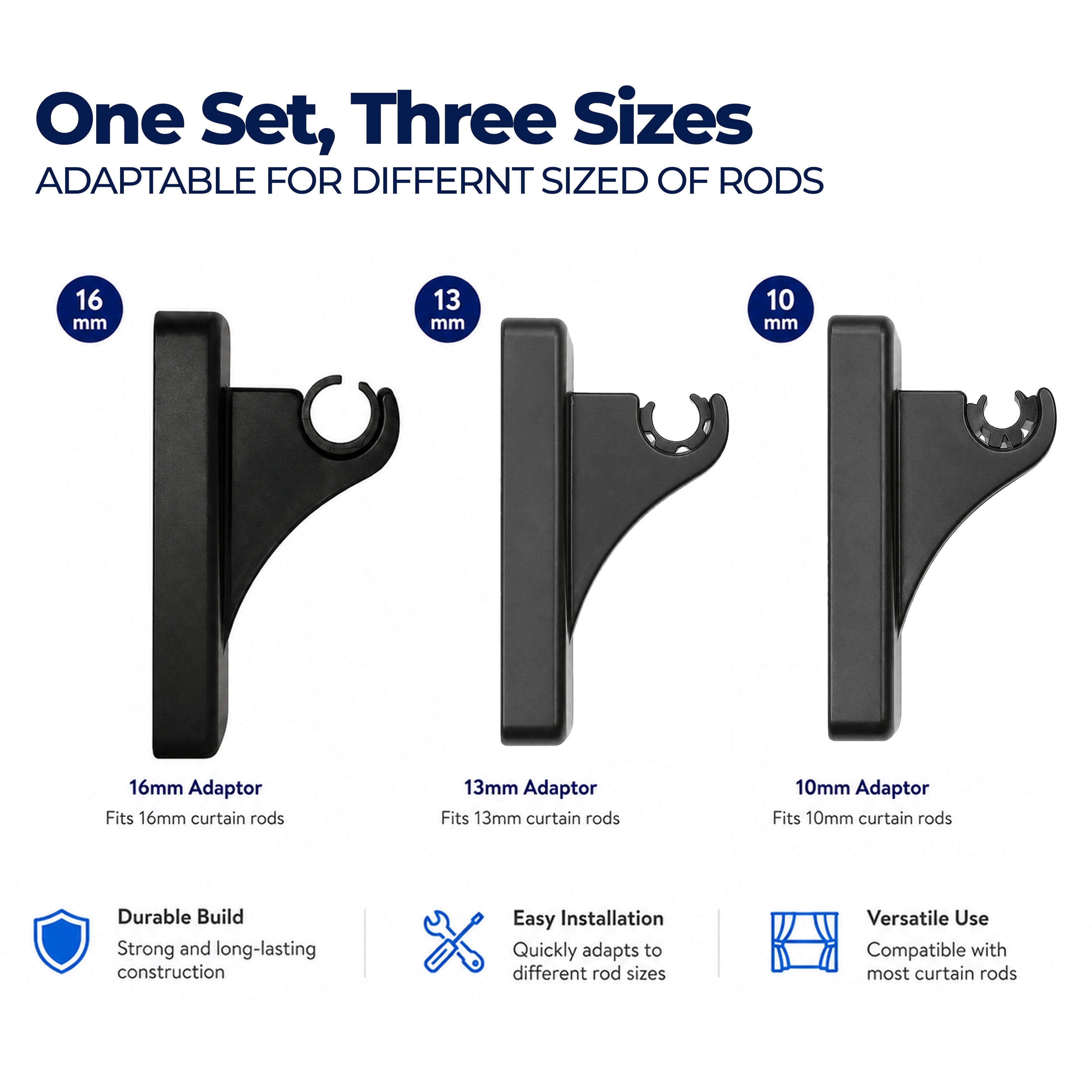 Mainstays Black Adhesive Curtain Rod Bracket Set, 2 Pieces