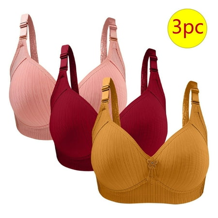 LYEAA Bras No Underwire Full Figure 3 Pack of Push Up No Wire Bra Lifting Adjustable Strap Everyday Bra Under Outfit Bra Solid Breathable T-Shirt Bra Sleep Bra Shapewear Bra for Women Yellow 42/95