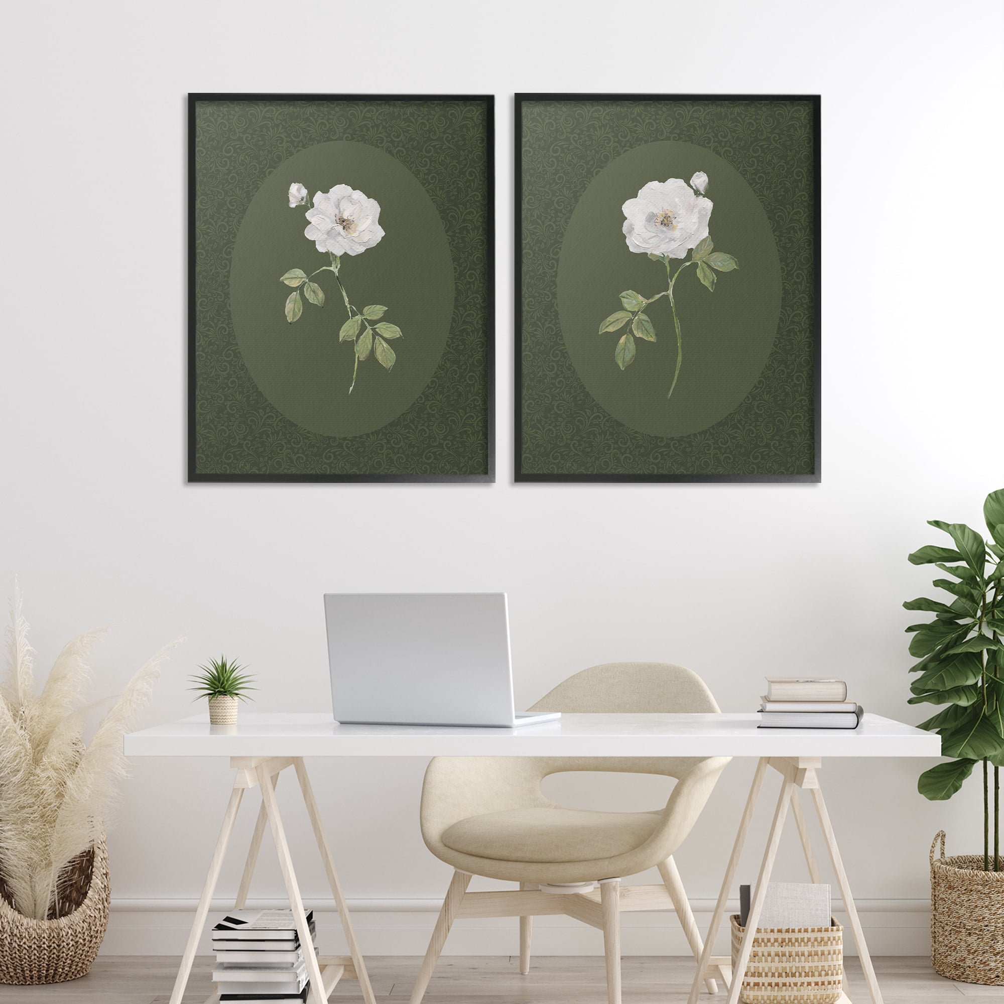 Stupell Industries Ornate Rose Studies over Emerald 2 Piece Black Framed Giclee Art Set, design by Sally Swatland