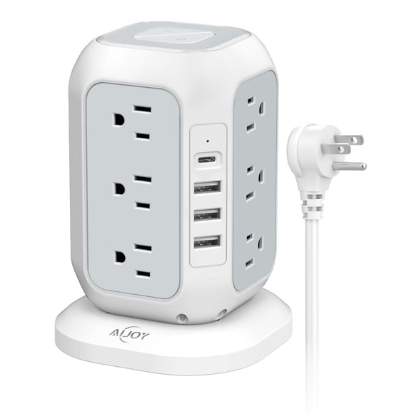 Regleta AiJoy con 12 tomas AC, 4 puertos USB y cable de 3 m