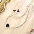 thumbnail image 4 of Aleasha Flower Pearl Necklace Set Black Rose Earrings for Women White Shell Pearl Strand Jewelry Gifts, 4 of 7