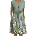 thumbnail image 1 of FASHIONWT Women Vintage Easter Printed Short Sleeve Crewneck Midi Pockets Dress, 1 of 4