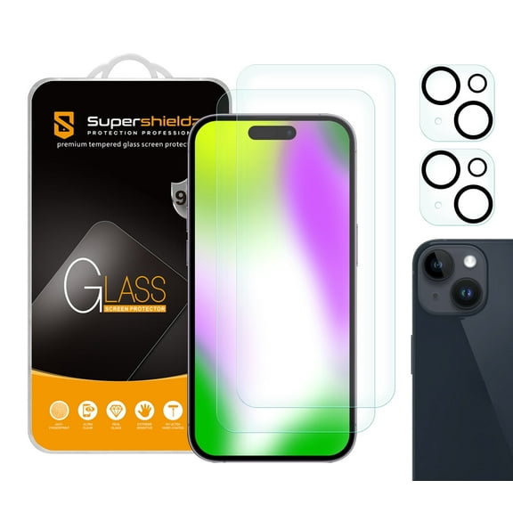 (2 Pack) Supershieldz Designed for iPhone 15 (6.1 inch)  Camera Lens Tempered Glass Screen Protector, Anti Scratch, Bubble Free