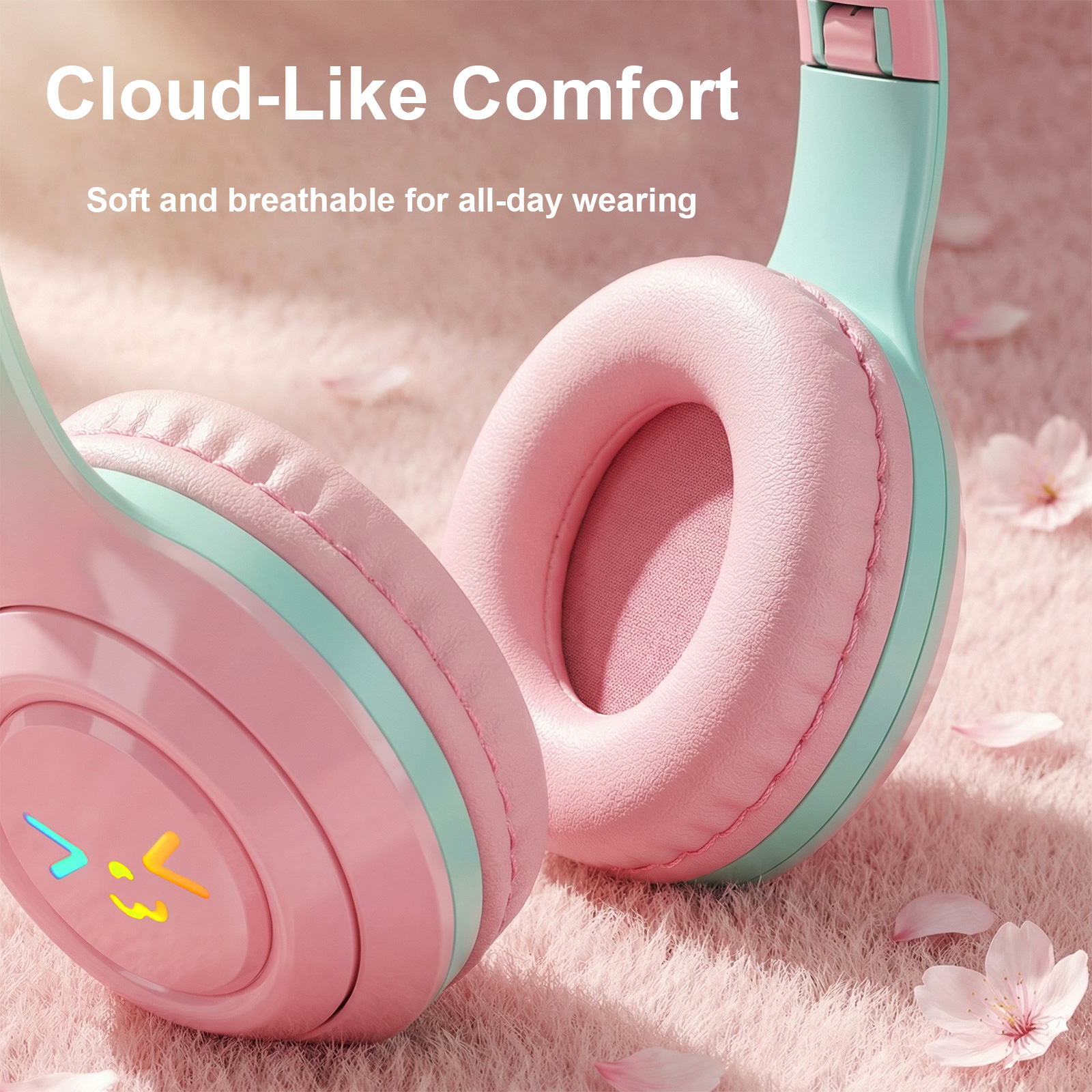 Rirool Cat Ear Bluetooth Headphones with LED Lights, Kids & Adults photo 8