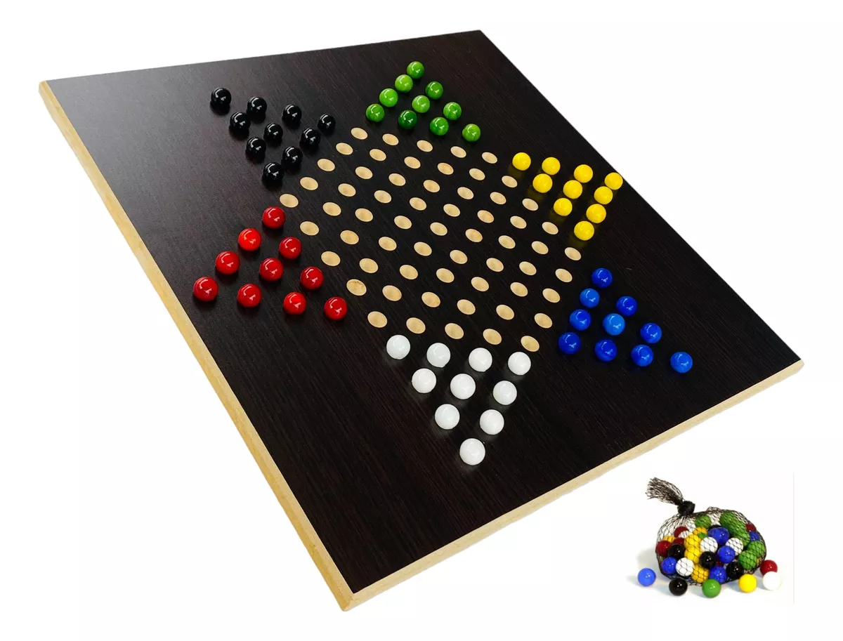 Set Reversible De Madera 2x1 – Parchís Y Damas Chinas Con Canicas De Vidrio, Tablero De 30.2 Cm Para 2 A 6 Jugadores