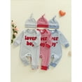 thumbnail image 3 of BemeyourBBs Newborn Baby Valentines Day Outfit Lover Boys Jumpsuit Long Sleeve Crewneck Striped Embroidery Romper Hat Set Spring Clothes, 3 of 9