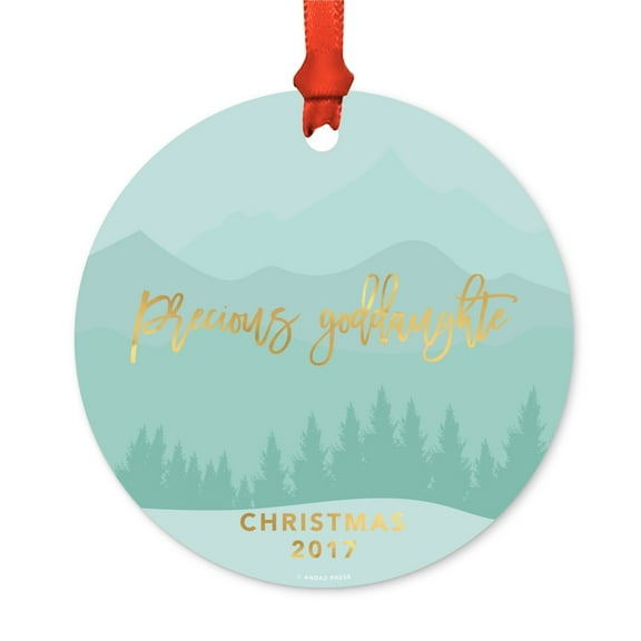 Metal Christmas Ornament, Precious Goddaughter Christmas 2017, Winter Wonderland Forest, Includes Ribbon and Gift Bag