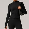 thumbnail image 5 of Women's Zip Up Athletic Jackets Cropped Long Sleeve Workout Tops 2025 Fall Slim Fitted Yoga Gym Shirts Black M, 5 of 5