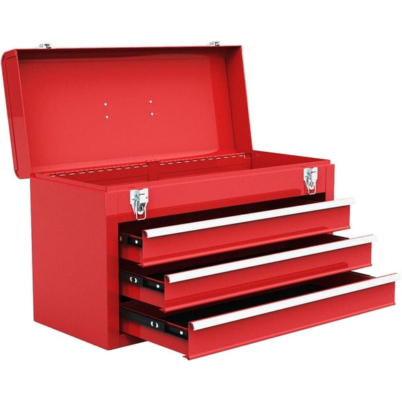 Caja de herramientas Giantex portátil de acero de 20,5 pulgadas con 3 cajones, roja