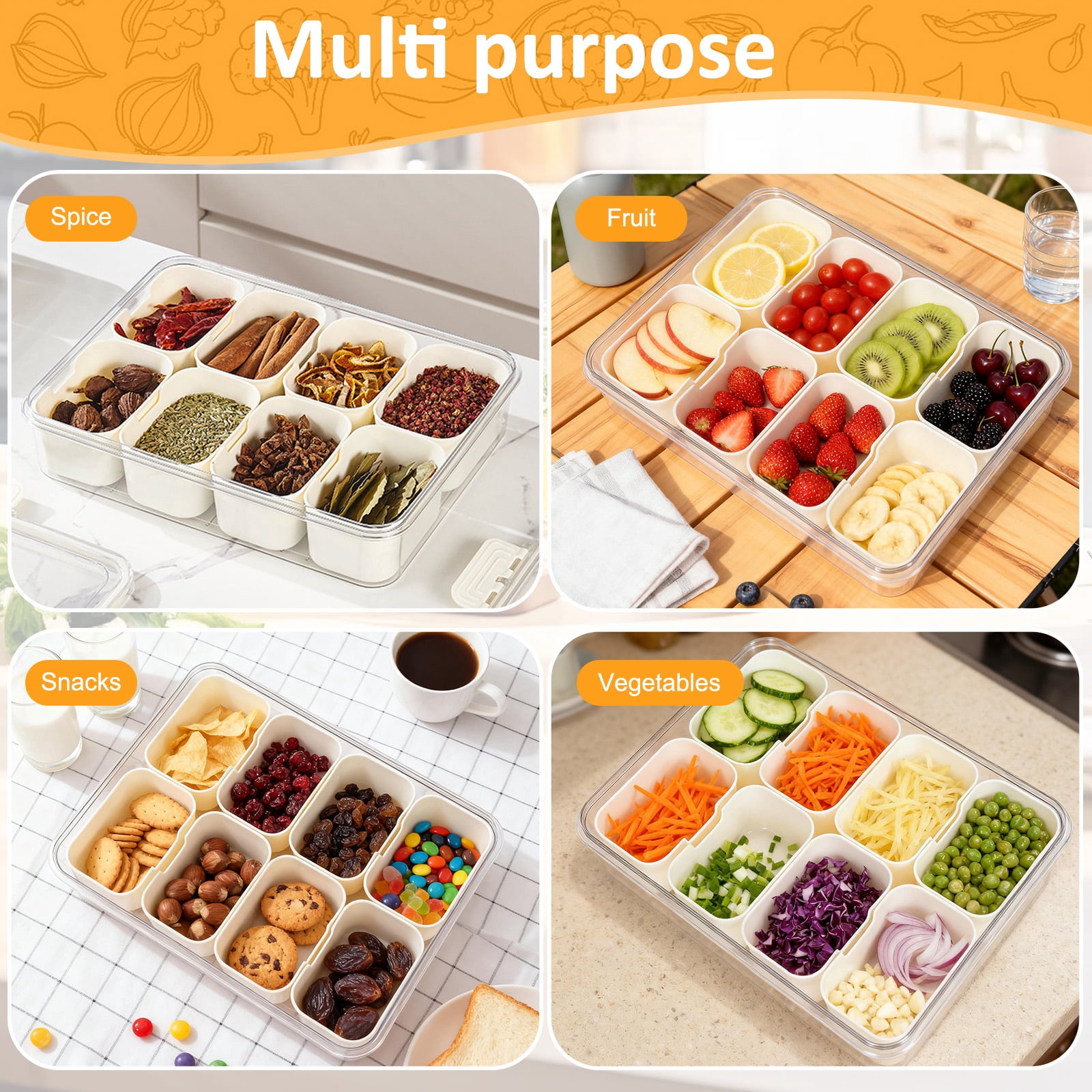 YOYTOO Snack Box Container with Dividers 8 Compartment Plastic Snackle Boxes Containers Lunch Box with Lids & Handles