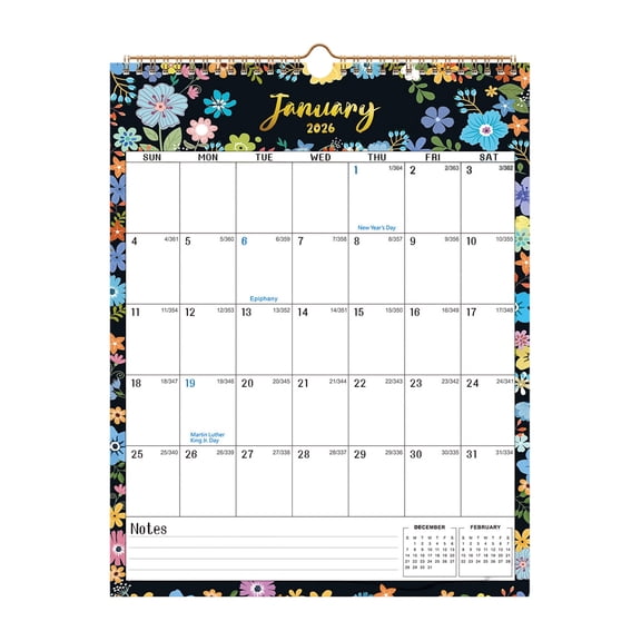 2026-27 Floral Wall Calendar (11x14in), Thick Paper Yearly Planning Calendar With Public Holidays Notes Section, Stylish Home Office Organizer