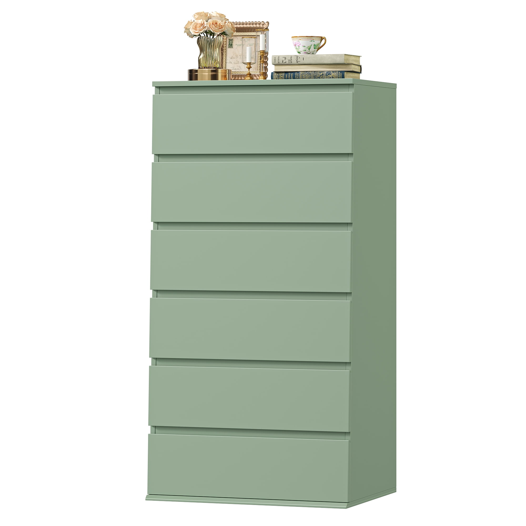 Homfa 6 Drawer Dresser, Modern Storage Cabinet for Bedroom,Tall Chest of Drawers for Living Room，Green