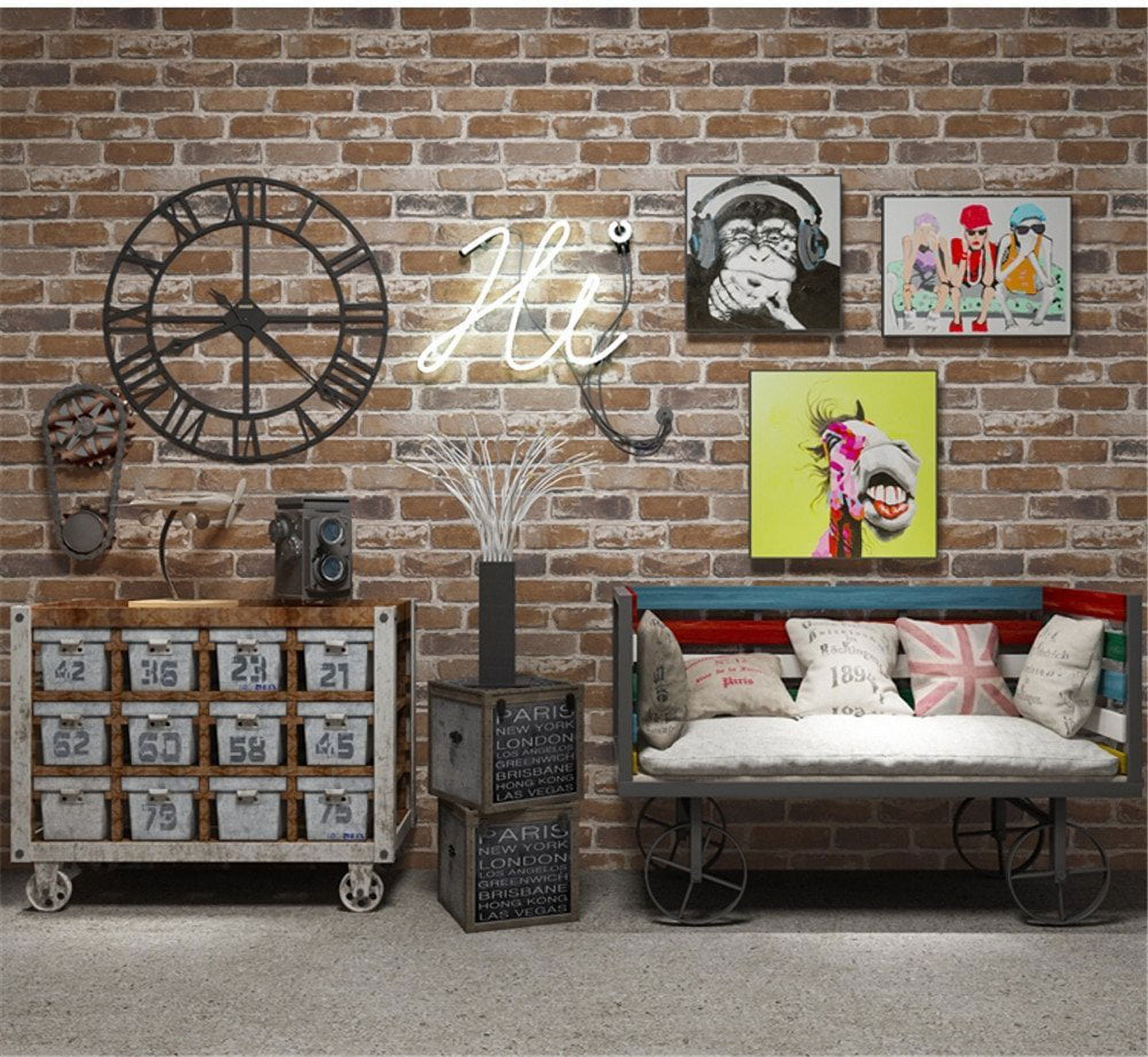 Flat Faux Brick Stone Wallpaper Roll 3D Effect Blocks Vintage Home Decoration Brown
