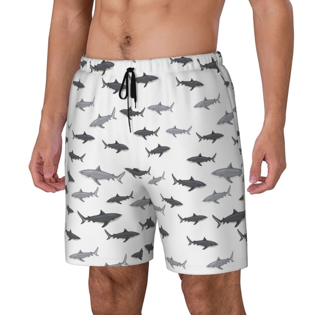 Fotbe Cute Shark Traje de Baño para Hombre – Shorts de Natación de Secado Rápido con Forro y Bolsillos-X-Large