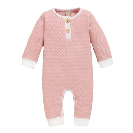 

HESHENG Newborn Baby Boys Girls Button Long Sleeve Romper One Piece Jumpsuit Bodysute Clothes Pink 6-12 Months