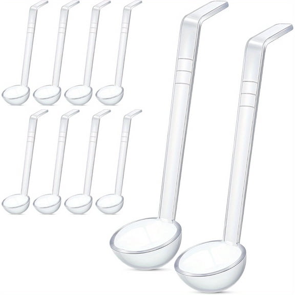 10 Pieces 1 oz Plastic Small Ladle 7 Inches Mini Ladle for Sauce Long Handle Punch Bowl Spoon Serving Spoons for Dressing Soup Cocktail Gravy Fruit Juices Party Banquets Catering(Clear)