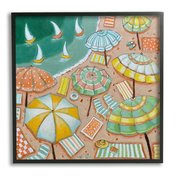 Stupell Industries Modern Summer Beach Landscape Painting Black Framed Art Print Wall Art, 12 x 12