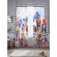 thumbnail image 2 of Independence Day Dog Cat Sheer Curtains 2 Panels Set Watercolor Blue Red Stripe Star Balloon Black Plaid Sheer Window Curtains Light Filtering Rod Pocket Voile Drapes for Bedroom Living Room 52"X96", 2 of 8