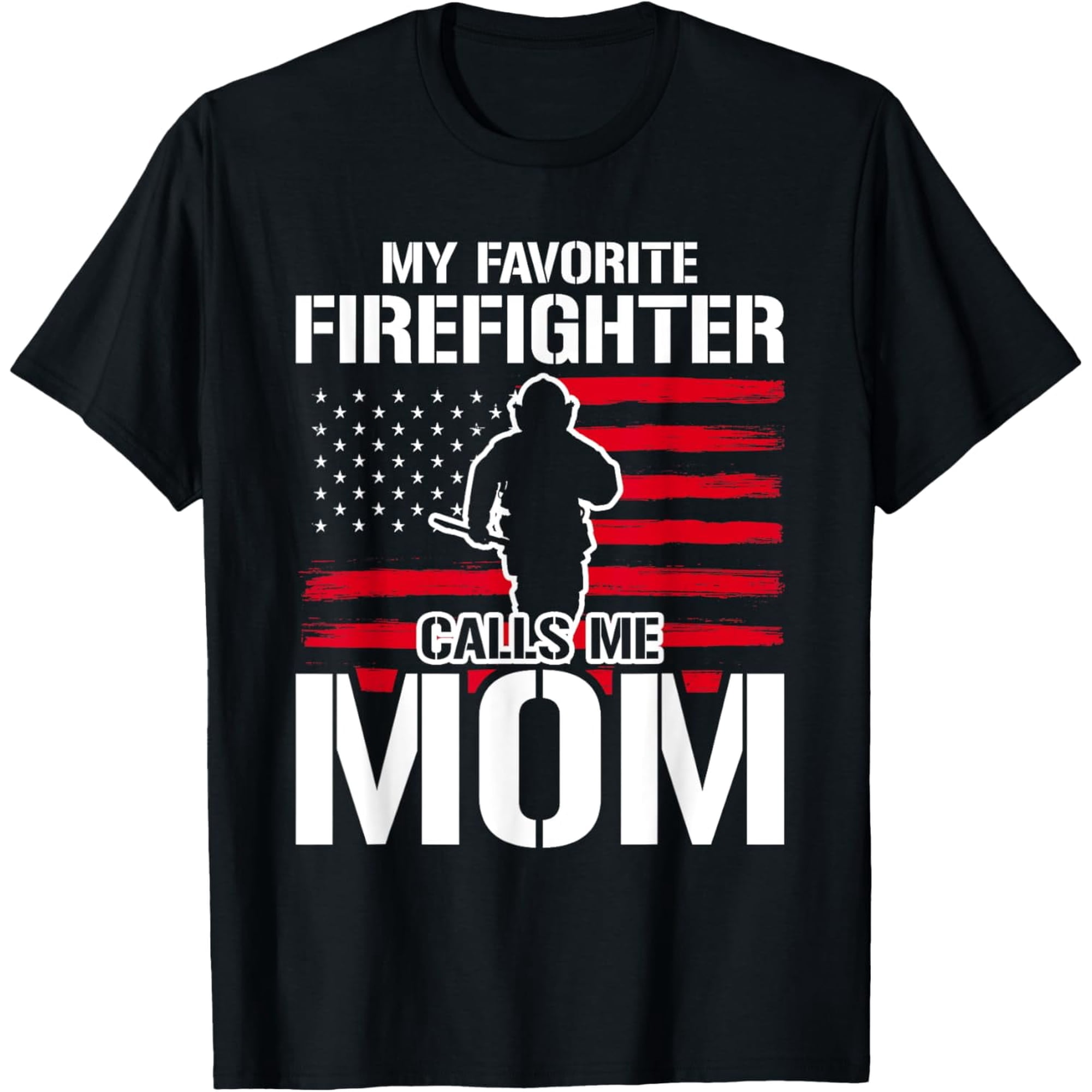 Proud Firefighter Mom T-Shirt Patriotic American Flag Graphic Tee Retro First Responder Mother Gift Apparel