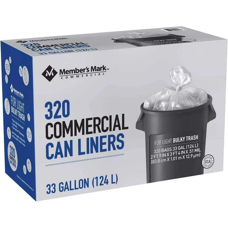Member S Mark 33 Gallon Commercial Trash Bags (16 Rolls of 20 Ct., Total 320 ct.), Clear
