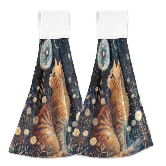 BZSMCE Hanging Hand Towels Fashion Feline Wonder Pattern 2-Pack - Velcro Style Bathroom Kitchen Towels
