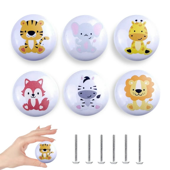 Jamjam 6pcs 1.5"Ceramics Cute Nursery Cabinet Dresser Drawer Knobs Kids Animal Drawer Pulls
