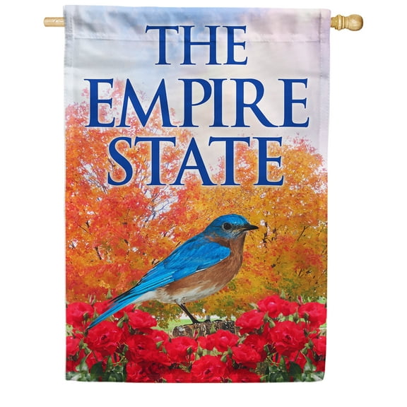 America Forever New York State House Flag- 28 x 40 inches- New York Bluebird & Roses USA Regional Yard Outdoor Decorative Double Sided Flag