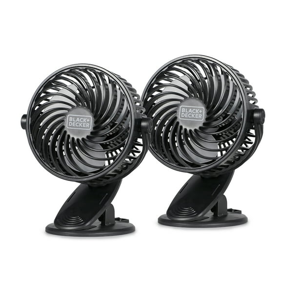 BLACK DECKER BFDC42PK 4-In. 3-Speed Portable USB-Powered Convertible Clip Fan, Black, 2 Count
